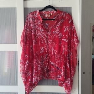 Red Printed Sheer Kimono Top